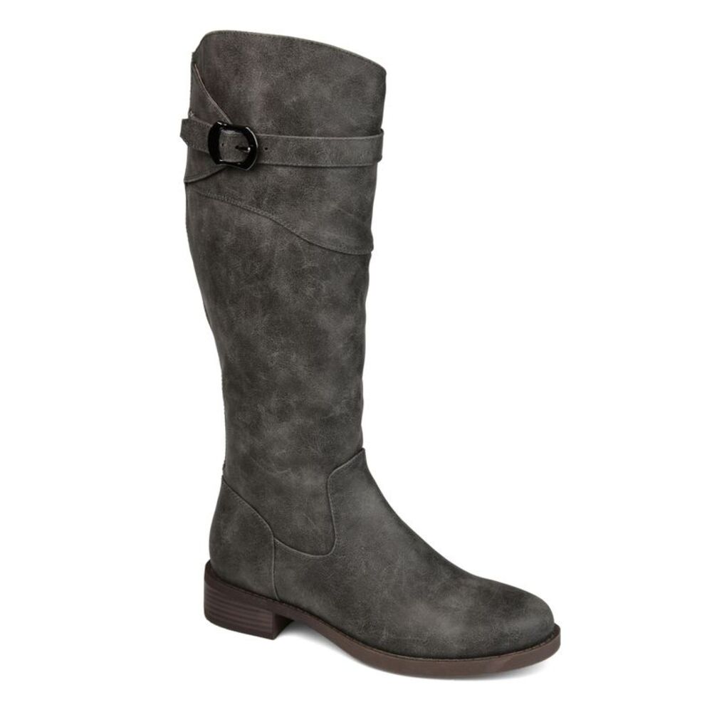 JOURNEE COLLECTION Womens Gray Brooklyn Almond Toe Block Heel Riding Boot 7.5 M